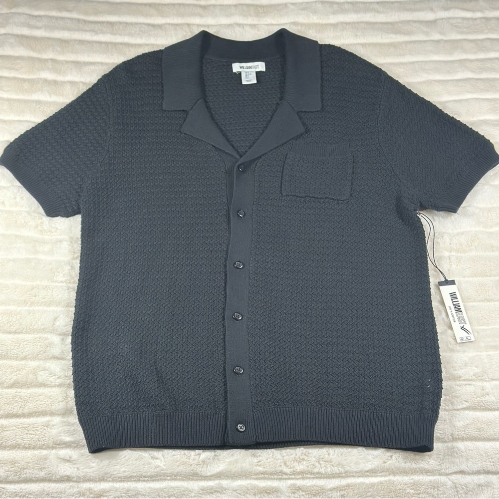 William Rast Short Sleeve Cardigan Sweater Lg Black 100% Cotton Business Casual